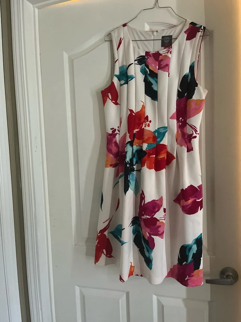 Vince Camuto White Sleeveless Mini Dress with Pink, Teal and Coral Floral Print